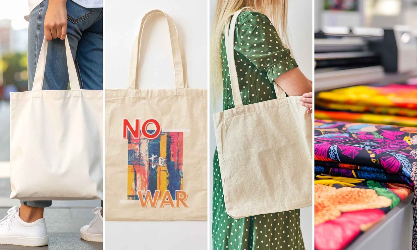 Uma variedade de sacolas de algodão orgânico personalizadas e sacolas de compras de lona resistente, exibidas em tons naturais, destacando a textura premium do tecido e a qualidade de fabricação ecologicamente correta.