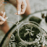 Sala de estar aconchegante decorada com enfeites de coração para o Dia dos Namorados, velas rosa, luzes românticas e uma mesa de jantar temática para a data.