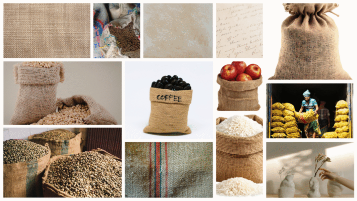 Close-up detail of natural woven jute texture on premium custom burlap sacks, highlighting eco-friendly biodegradable fibers.