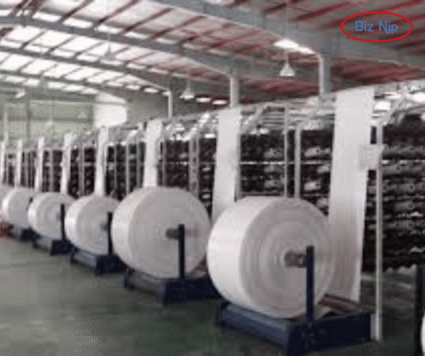Interior of Biz Njp's polymer and PP packaging manufacturing plant producing heavy-duty FIBC and woven bags